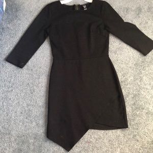 Black 3/4 Sleeve Asymmetrical Body Con Dress
